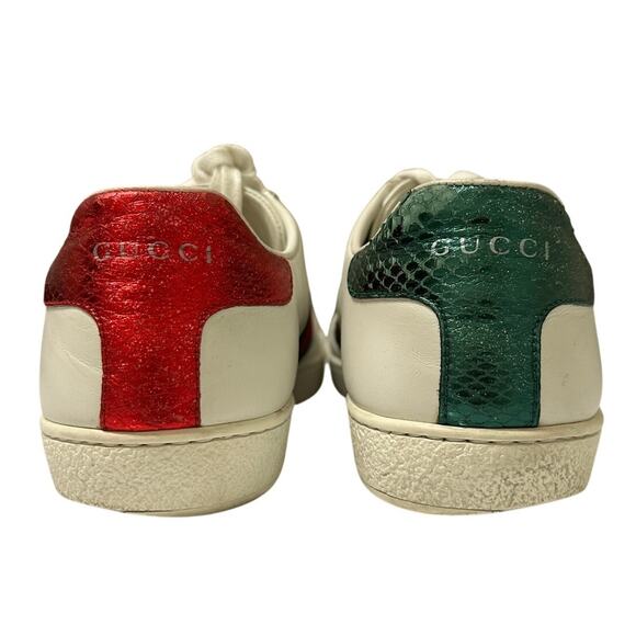 Gucci Ace Web Heart Leather Sneakers White Red Green Size 37.5 / US 7.5 - Picture 5 of 14